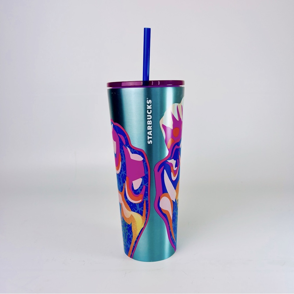 Starbucks Butterfly Patterned Purple Silver Stainless Steel Tumbler 24oz